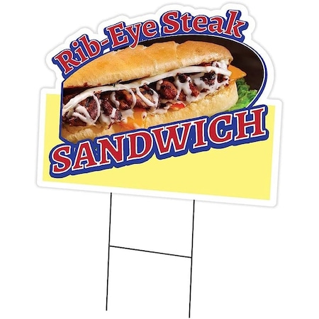 Rib-Eye Steak Sandwich Die Cut Yard Sign & Stake Outdoor Plastic Coroplast Window